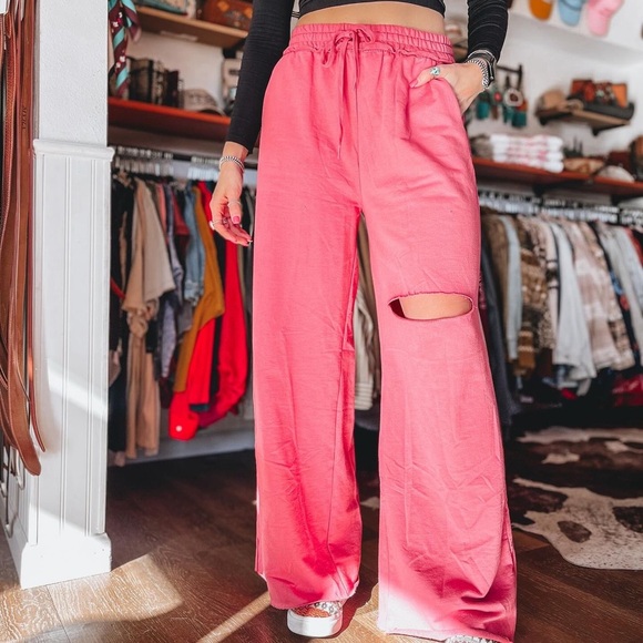 27 French Terry 100% cotton wide Leg Pants with side Pockets - Picture 2 of 3